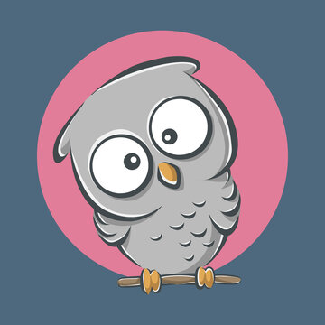 Cute owl staring curious cartoon icon illustration. flat cartoon style