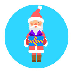 Vector illustration of Santa Claus giving a gift with a bow. The motives of the Christmas, holiday, winter holidays, new year