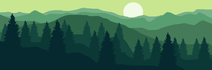 landscape of forest mountains vector design, banner for travel and tourism