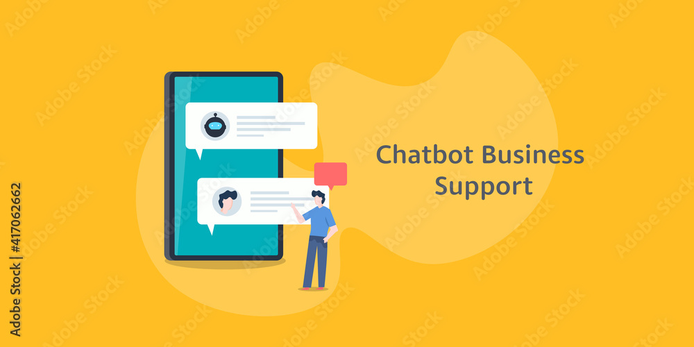 Poster concept of chatbot business support. ai artificial intelligence smart viral assistant helping custom