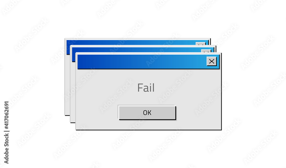 Fototapete Old computer window. Popup fail. Square frame with operating system error message and buttons. Pixel interface design of program notification. Warning information about software bug. Vector failure