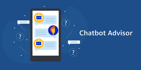 Chatbot solving customer problem with intelligent smart advice and answer. Flat design web banner vector illustration concept.
