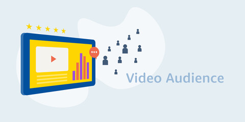 Concept of video marketing and attracting online audience. Social media digital video content. Isometric style tablet with video player. Vector banner background.