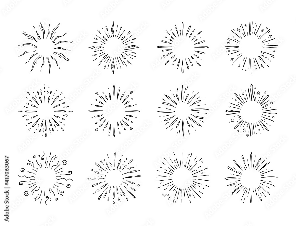 Aufkleber hand drawn starburst. doodle explosion or sun shine. abstract round contour water splash. minimal fi