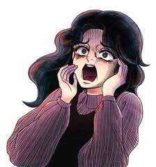 昭和のホラー漫画風・絶叫する女性