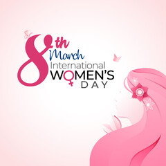 International Women's Day	. 8th march. Pink Background.