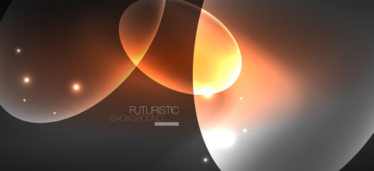 Neon ellipses abstract backgrounds. Shiny bright round shapes glowing in the dark. Vector futuristic illustrations for covers, banners, flyers and posters and other