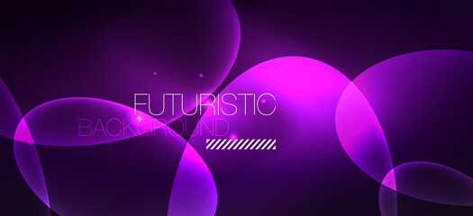 Neon ellipses abstract backgrounds. Shiny bright round shapes glowing in the dark. Vector futuristic illustrations for covers, banners, flyers and posters and other