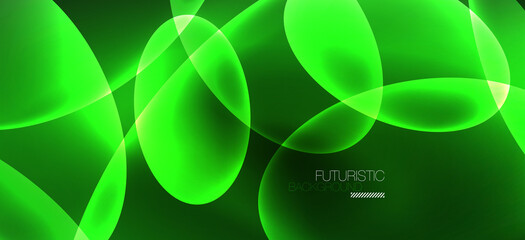 Neon ellipses abstract backgrounds. Shiny bright round shapes glowing in the dark. Vector futuristic illustrations for covers, banners, flyers and posters and other