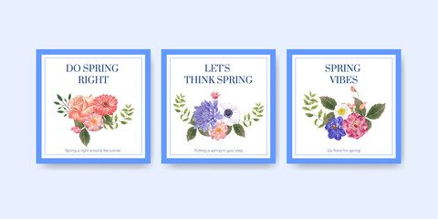 Advertise template with spring bright concept design watercolor illustration