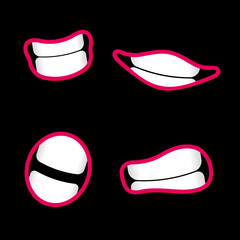 Smile teeth cartoon funny. Flat vector illustration isolated on black background.