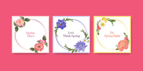 Advertise template with spring bright concept design watercolor illustration