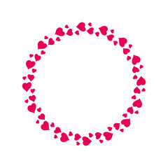 Circular round frame from pink hearts. Flat vector illustration isolated on white.