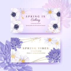 Twitter template with spring bright concept design watercolor illustration
