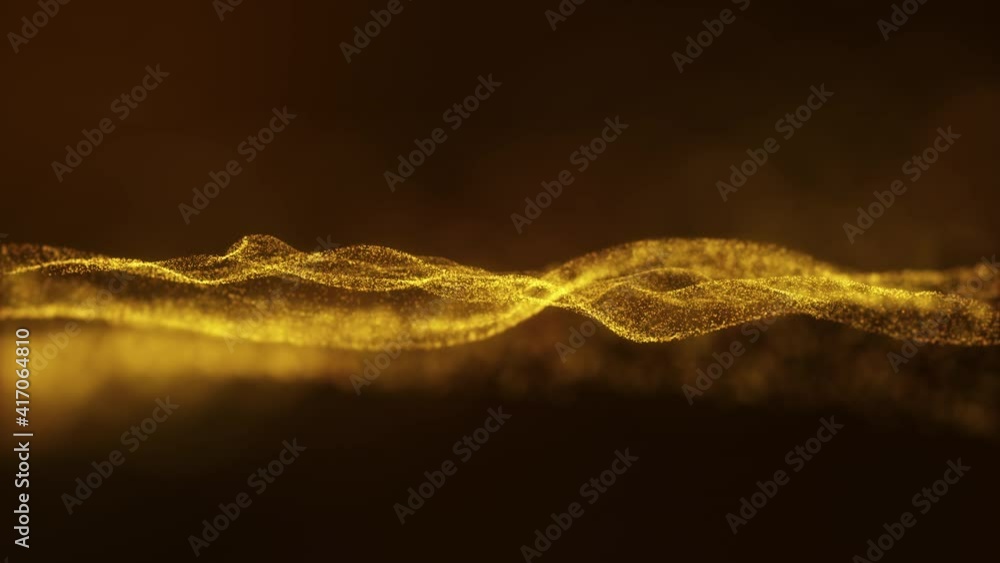 Poster dark gold yellow brown and glow dust particle abstract background. 3d rendering