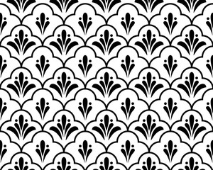Flower geometric pattern. Seamless vector background. White and black ornament
