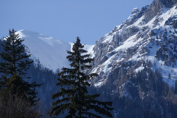 Mountain landscape in Bucegi National Park, Romania. Snowy mountain ridges.