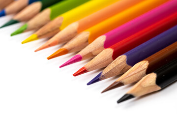 Fototapeta premium Colored pencils background. Color pencils on white background.