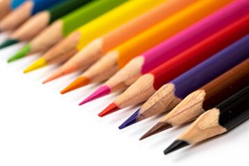 Colored pencils background. Color pencils on white background.