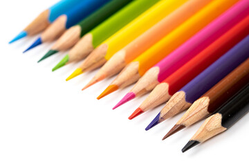 Colored pencils background. Color pencils on white background.