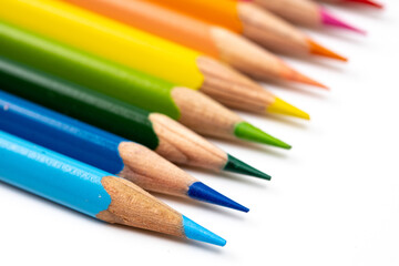 Fototapeta premium Colored pencils background. Color pencils on white background.