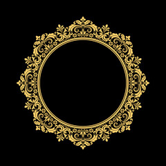 Decorative frame Elegant vector element for design in Eastern style, place for text. Floral golden border. Lace illustration for invitations and greeting cards.