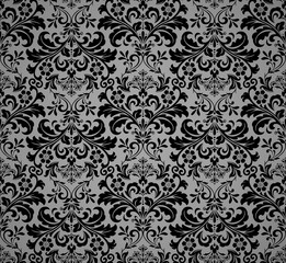 Wallpaper in the style of Baroque. Seamless vector background. Black and gray floral ornament. Graphic pattern for fabric, wallpaper, packaging. Ornate Damask flower ornament