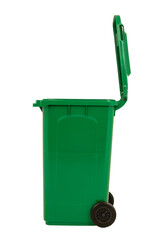 A new unbox green large bin isolated on white background - obrazy, fototapety, plakaty