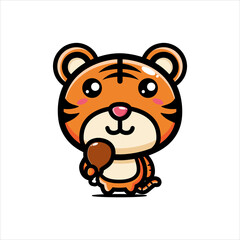 vector design of cute cartoon animal tiger holding meat