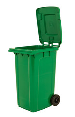 A new unbox green large bin isolated on white background - obrazy, fototapety, plakaty