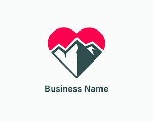 flat heart mountain logo design