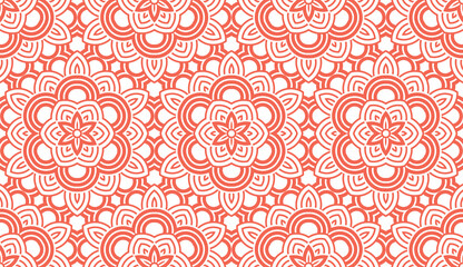 Flower geometric pattern. Seamless vector background. White and pink ornament. Ornament for fabric, wallpaper, packaging. Decorative print