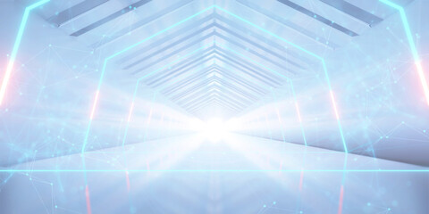 Fototapeta na wymiar Abstract interior sci-fi spaceship corridors. futuristic design spaceship interior in blue background. 3d rendering.
