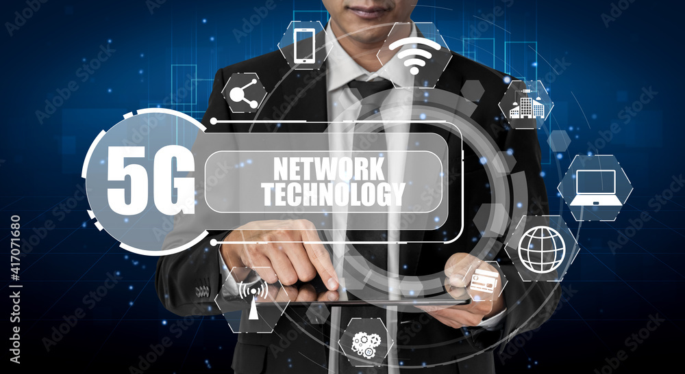 Poster advanced communication and global internet network connection in smart city . concept of future 5g w