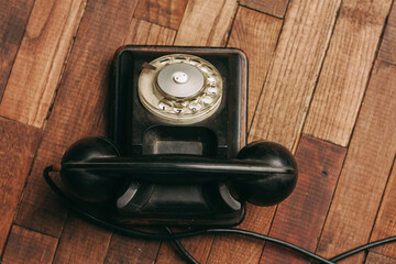 retro telephone nostalgia old technology communication wooden background