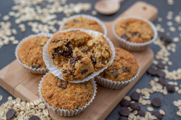 healthy home made oat muffins with chocolate chips