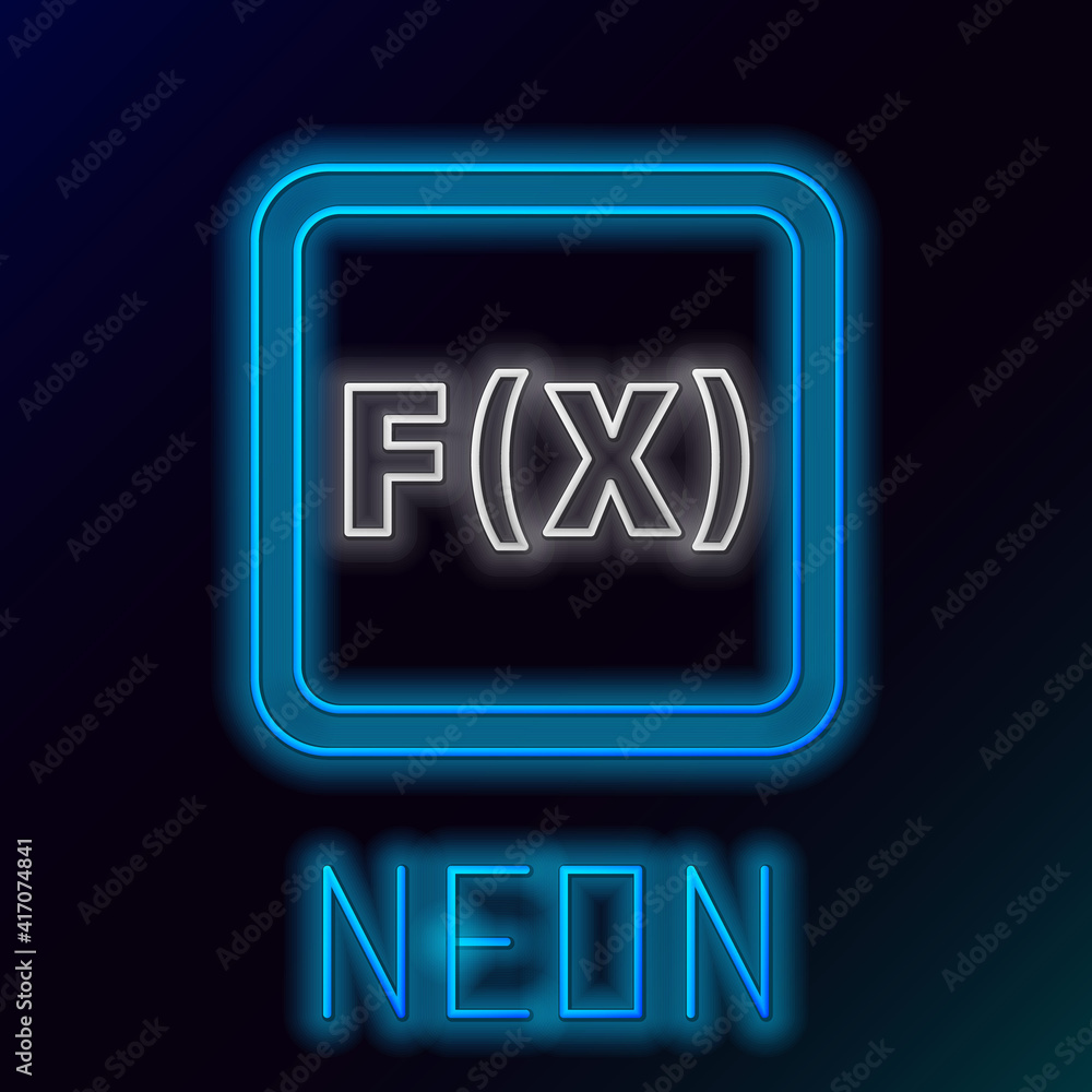 Poster glowing neon line function mathematical symbol icon isolated on black background. colorful outline c