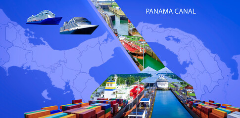 Collage about Panama Canal at Panama.