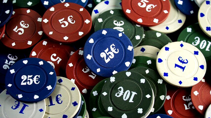 casino chips on the mirror table. Four aces and poker playing chips on a mirror . Online gambling. Casino play.