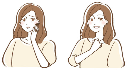 困る 喜ぶ 女性セット イラスト