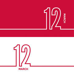 March 12. Set of vector template banners for calendar, event date.