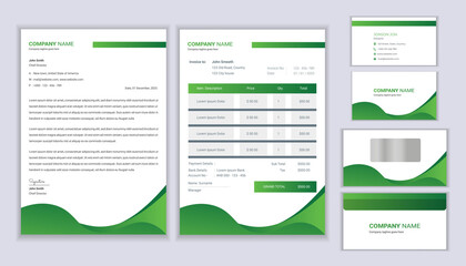 stationery business corporate identity design with Letterhead template, invoice and business card. Stationery template design
