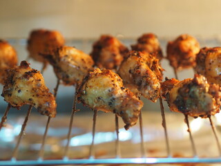 Grilled chicken on stainless grill Oven, cooked animal food