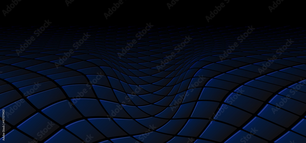 Poster abstract technology concept black and blue square pattern wave perspective background and texture