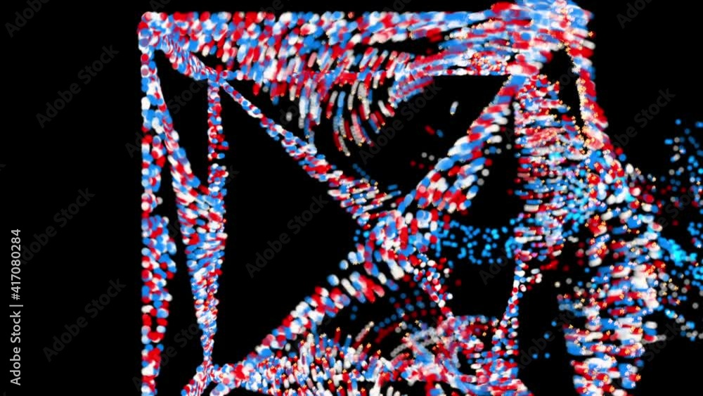 Poster abstract particle motion background in the form of blue, red, white particles of light balls resembl