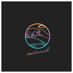 mountain outline color circle logo illustration nature dark background vector design