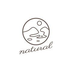 mountain and sea outline circle simple nature vector design illustration