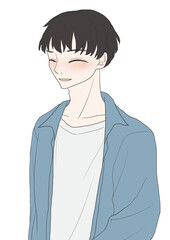 大学生　男子　照れ笑い