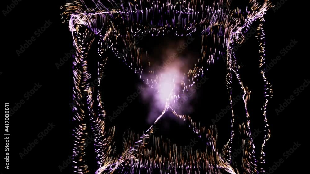 Poster abstract motion background of particles forming a rectangle on a background of flames resembling fir