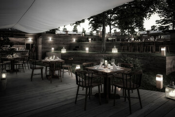 Inside Garden Pub & Restaurant - black and white 3d visualization